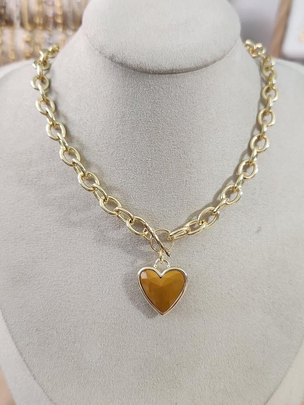14k Gold Plated Mookaite Heart Toggle Necklace